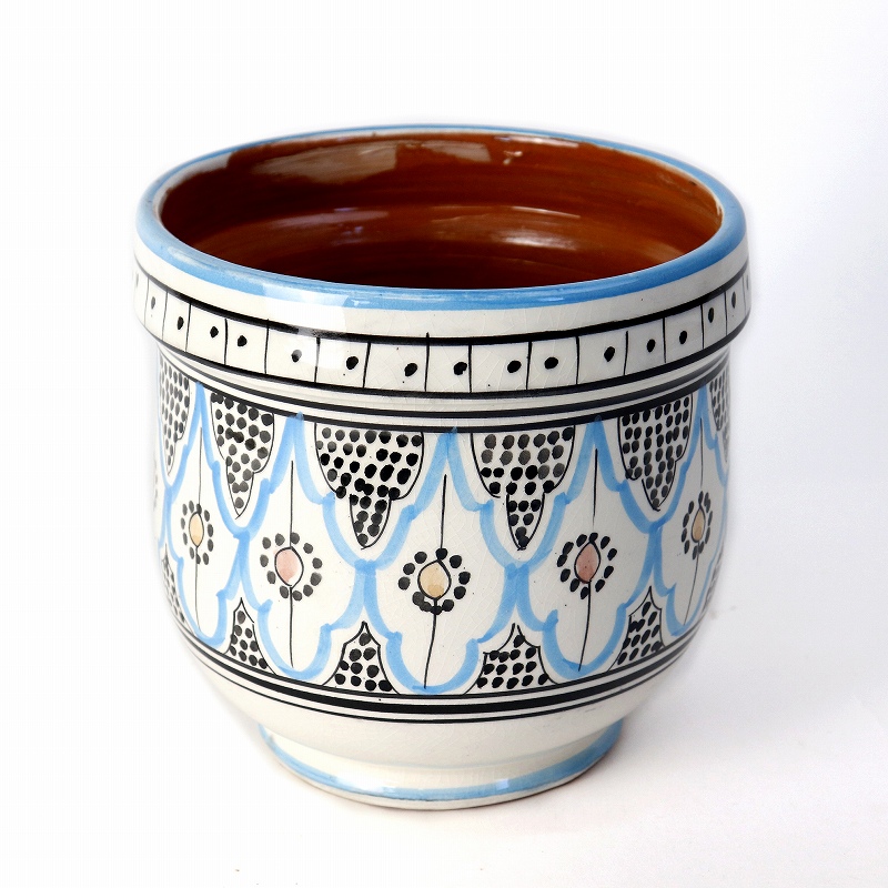 サフィ陶製植木鉢 ぷっくり H19 W18 水色マルチ