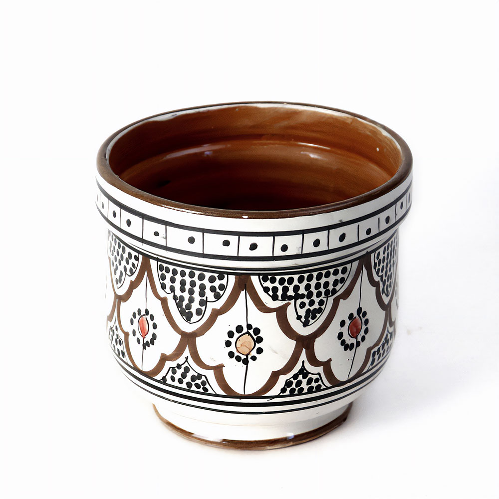 サフィ陶製植木鉢 ぷっくり H15 W15 茶xマルチ