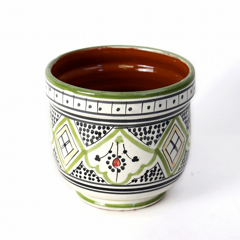 サフィ陶製植木鉢 ぷっくり H15 W15 緑xマルチ