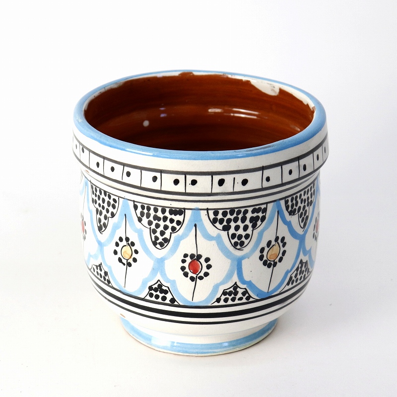 サフィ陶製植木鉢 ぷっくり H15 W15 水色xマルチ