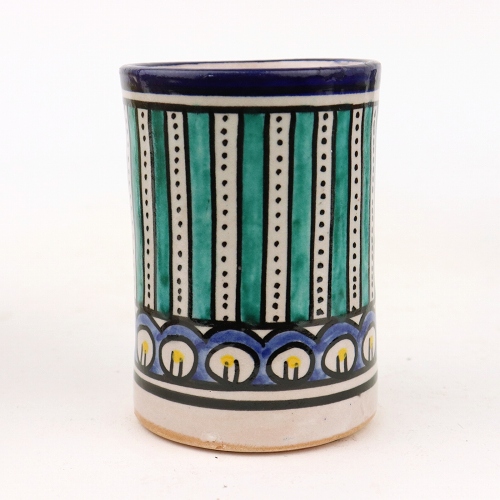 【SALE】フェズ陶製飾りコップ ハンドルなし 高 青 @2300→1840円