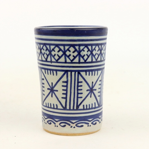 【SALE】フェズ陶製飾りコップ ハンドルなし 高 青白 @2300→1840円