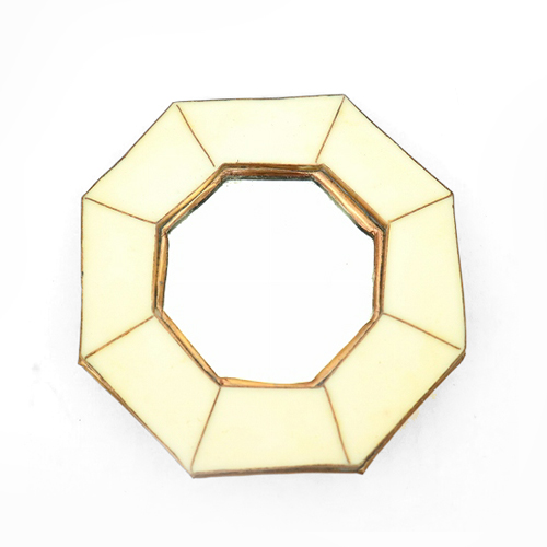 八角骨装飾鏡 白