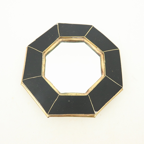 八角骨装飾鏡 黒