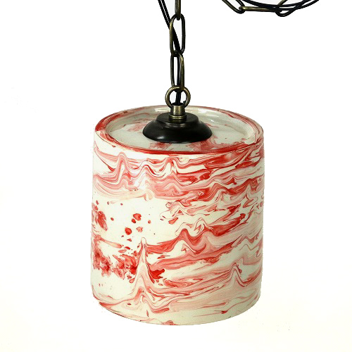 マーブル柄陶器 ポット型ランプシェード W15 H15 ピンク (本体) ※ソケット別A