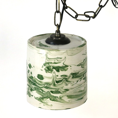 マーブル柄陶器 ポット型ランプシェード W15 H15 ダークグリーン (本体) ※ソケット別A