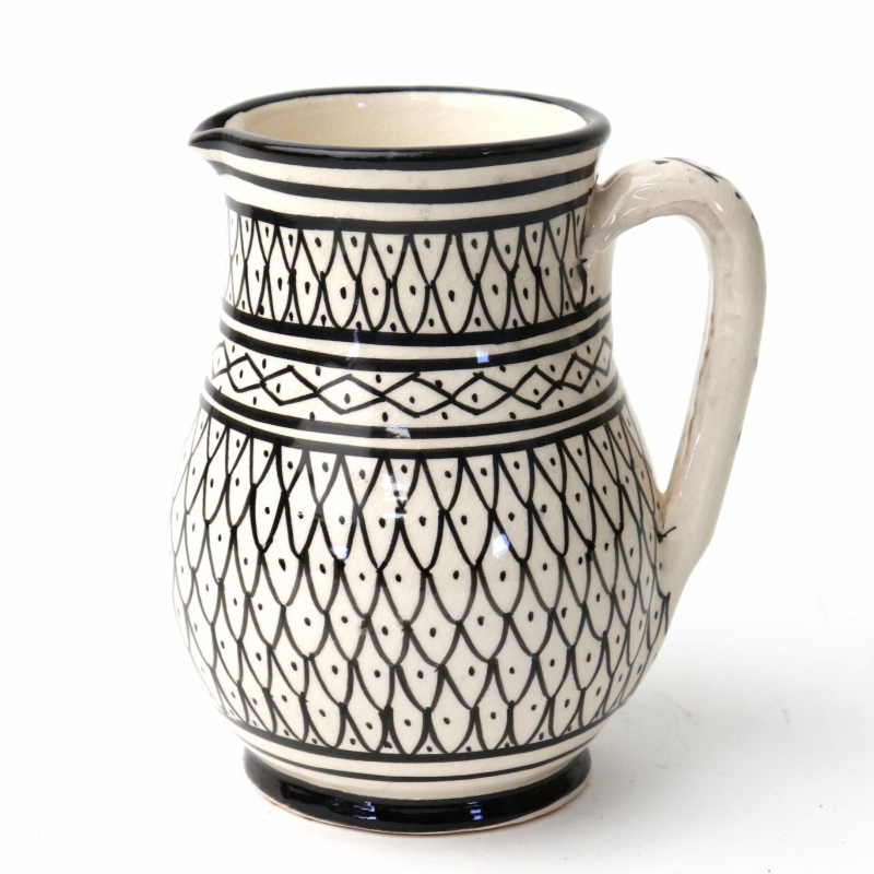 陶器ピッチャー型フラワーベース ぷっくり SALAH H15 黒 柄B