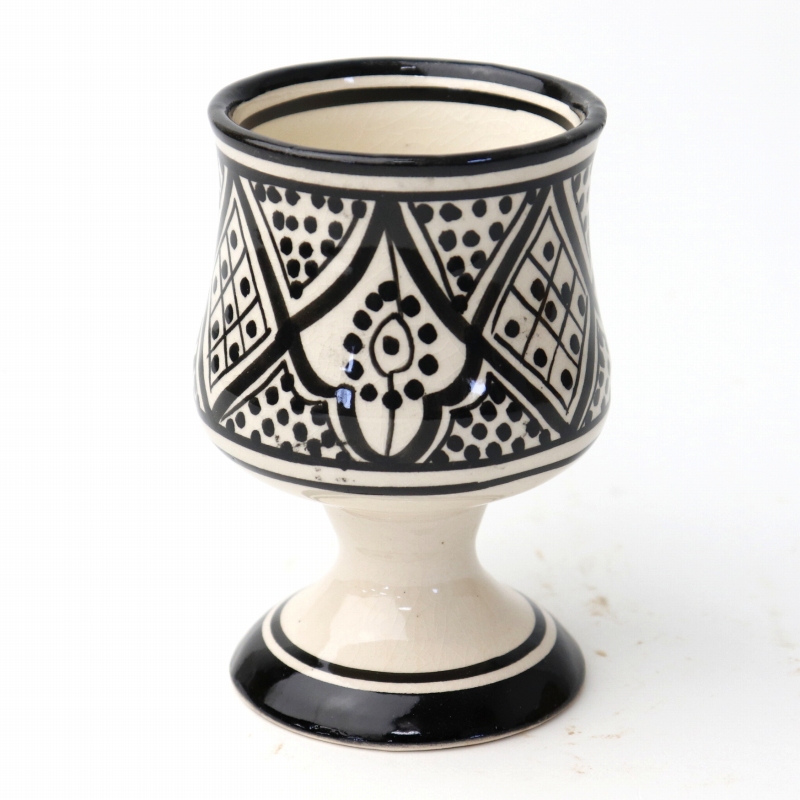 陶器 飾りワイングラス型コップ SALAH W6.5 H10 柄E