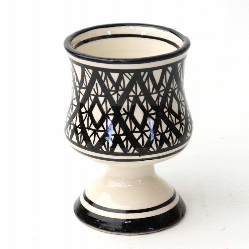 陶器 飾りワイングラス型コップ SALAH W6.5 H10 柄G