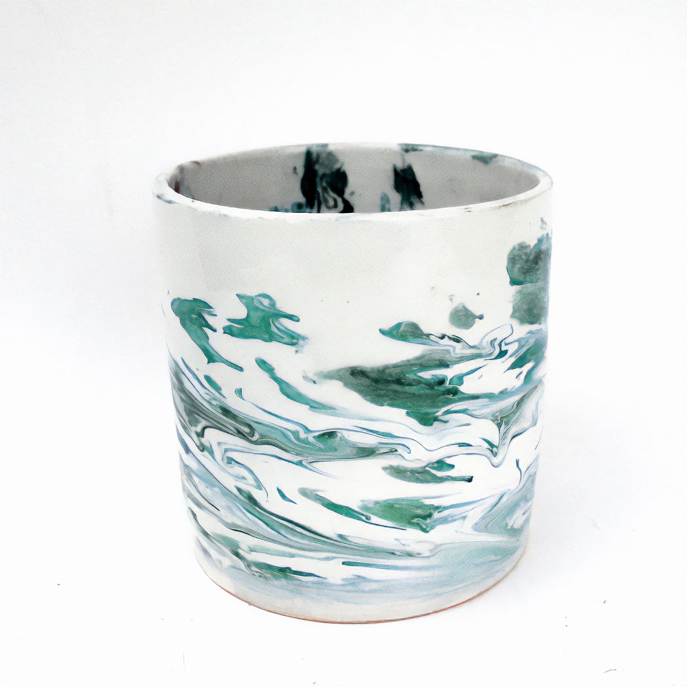 マーブル柄陶器 植木鉢 緑系