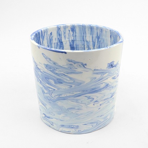 マーブル柄陶器 植木鉢 穴1.5CM H20 W20 青