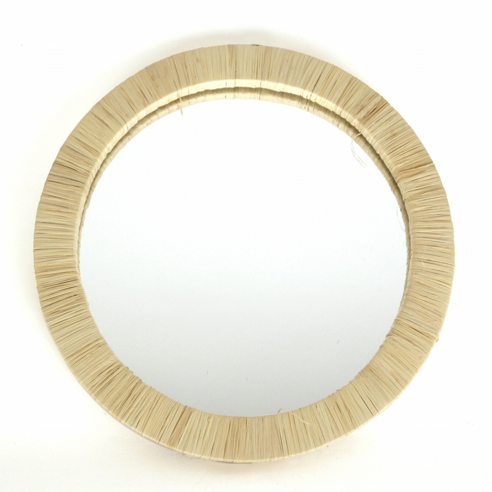 ラフィア装飾鏡 円 大