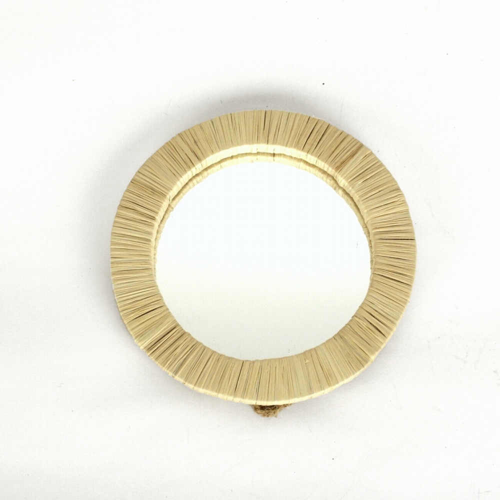 ラフィア装飾鏡 円 小