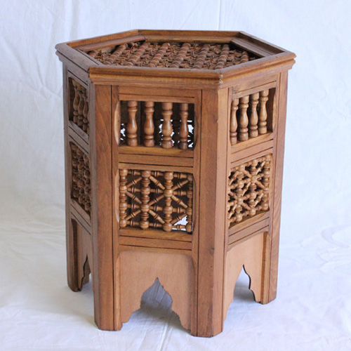 木目調 木製六角形テーブル【送料別】