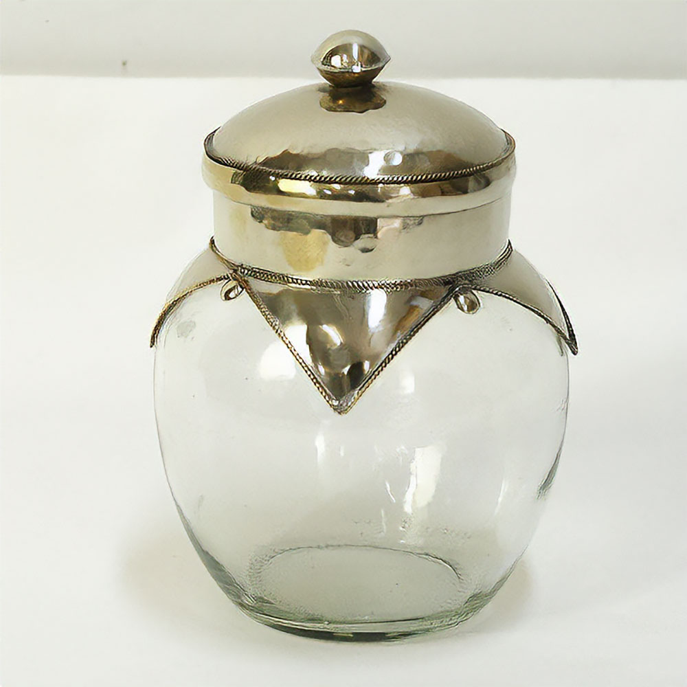 メタル装飾ガラスクリーム入れフタ付き