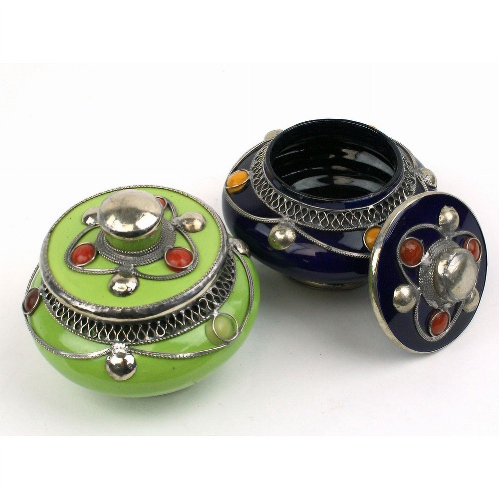 陶製蓋付ポットニッケル装飾小