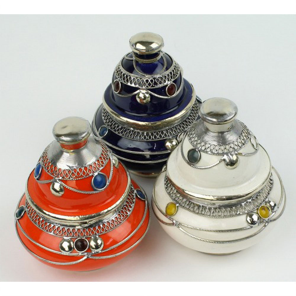 陶製蓋付ポットニッケル装飾大