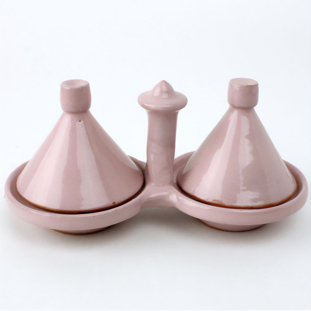 陶製タジン2連スパイス入れ 単色 薄ピンク