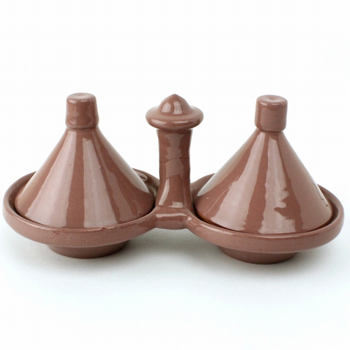 陶製タジン2連スパイス入れ 単色 コーラル