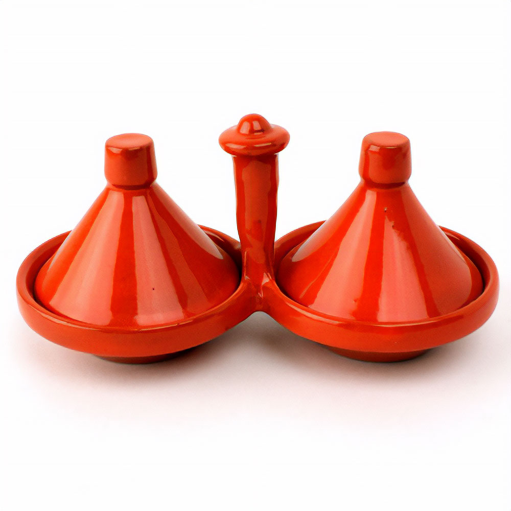 陶製タジン2連スパイス入れ 単色 オレンジ