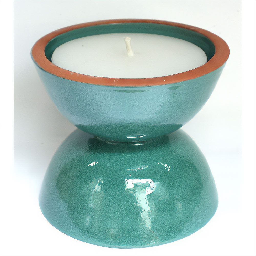 AKKAL 陶製 ジグザグ蝋燭立て 径20 コーラルブルー