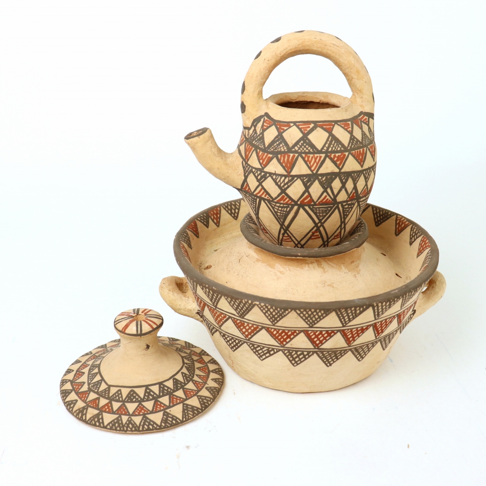 ベルベルリーフ陶器 BENI MESGUILDA 手洗い桶x水差しセット 一点物