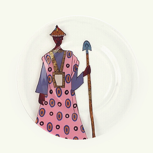 【SALE】セネガルガラス絵 皿 小 ピンク/男 @3900→2500円