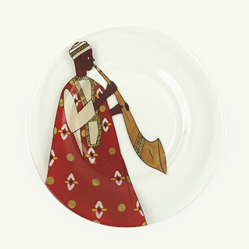 【SALE】セネガルガラス絵 皿 小 赤/男 @3900→2500円