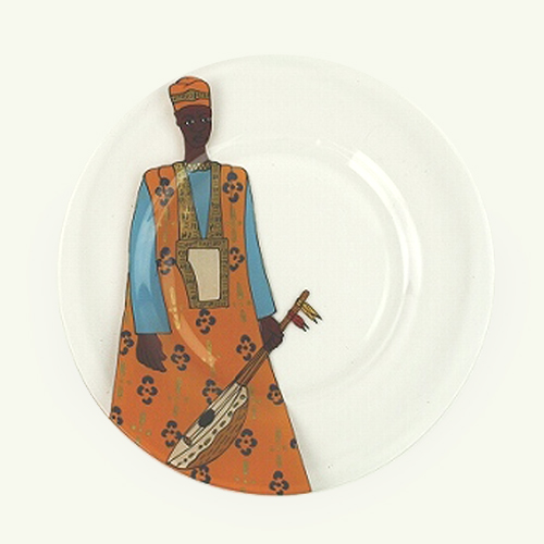 【SALE】セネガルガラス絵 皿 小 オレンジ/男 @3900→2500円