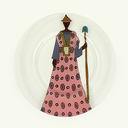 【SALE】セネガルガラス絵 皿 中  ピンク/男 @4500→3000円