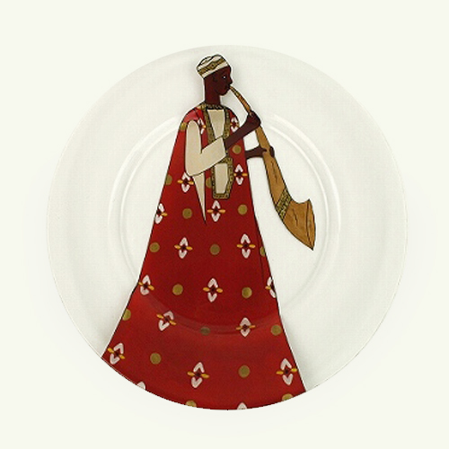 【SALE】セネガルガラス絵 皿 中  赤/男 @4500→3000円