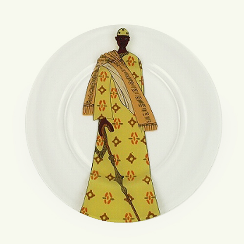 【SALE】セネガルガラス絵 皿 中  黄/男 @4500→3000円