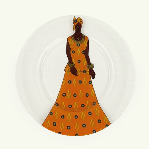 【SALE】セネガルガラス絵 皿 中 オレンジ/女 @4500→3000円