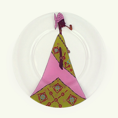 【SALE】セネガルガラス絵 皿 中  キミドリ/男 @4500→3000円