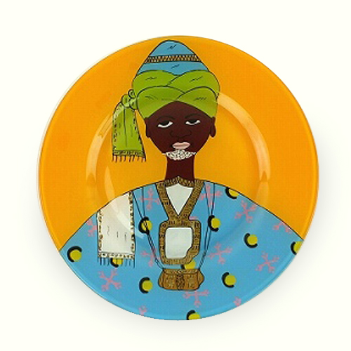 【SALE】セネガルガラス絵 皿 小 全塗り オレンジ/男 @4500→3000円