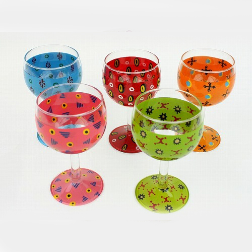 【SALE】セネガルガラス絵 ワイングラス アソート @2800→1900円