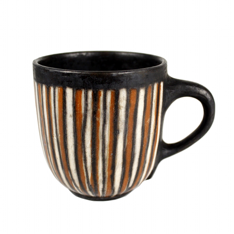 ムコノビエンタロ陶器 カップ 大 0668 ストライプオレンジ