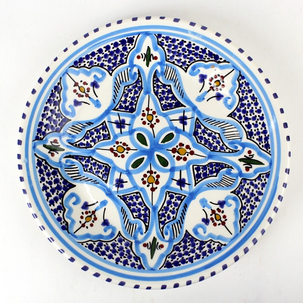 スラマ陶器 手描き平皿 D24 地中海風ターコイズ