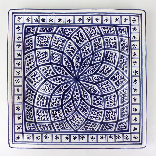 スラマ陶器 手描き四角平皿 28x28 パピヨンブルー