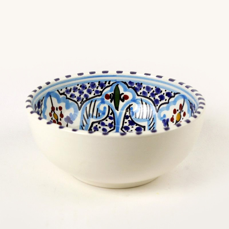 スラマ陶器 手描きボウル D12 地中海風ターコイズ