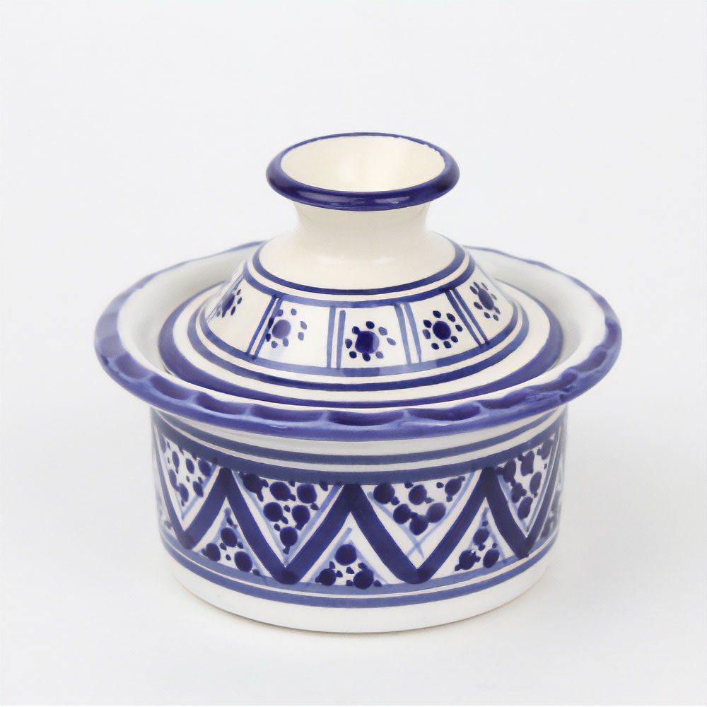 スラマ陶器 手描き蓋付ボウル D10 パピヨンブルー