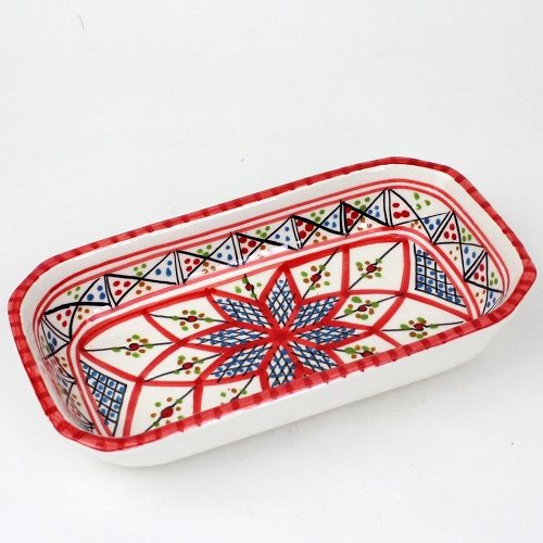 スラマ陶器 手描き長方形ボウル D20 赤