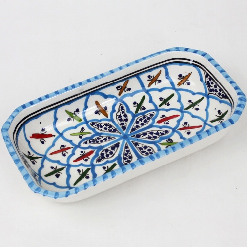 スラマ陶器 手描き長方形ボウル D20 ターコイズ