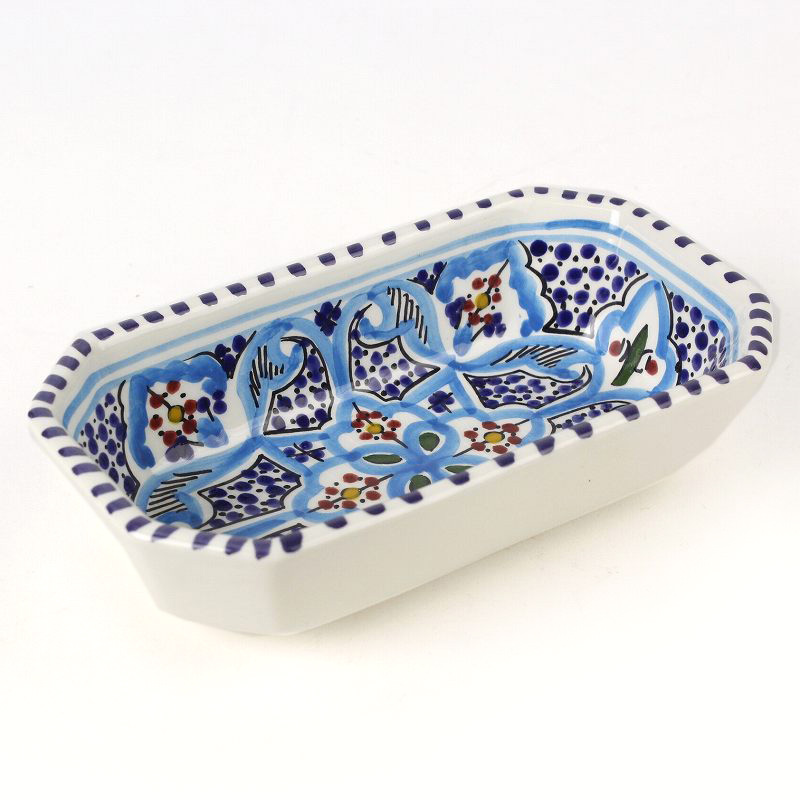 スラマ陶器 手描き長方形ボウル D20 地中海風ターコイズ