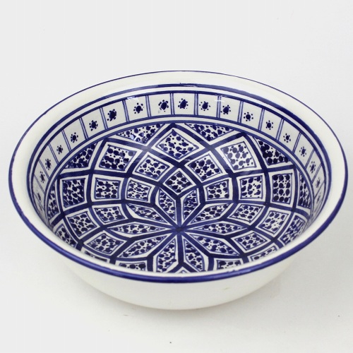 スラマ陶器 手描き円形ボウル D25 パピヨンブルー