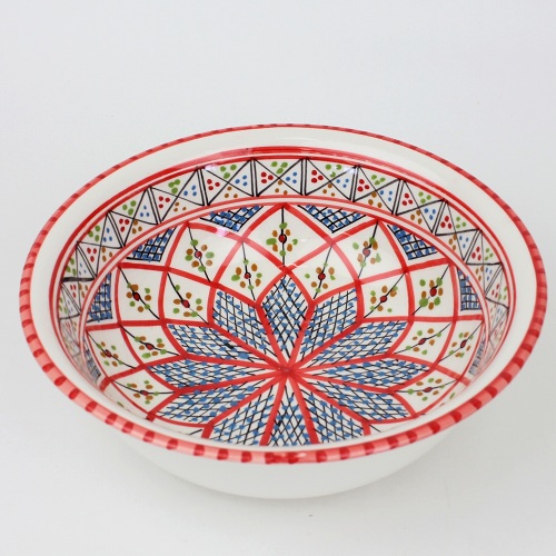 スラマ陶器 手描き円形ボウル D25 赤