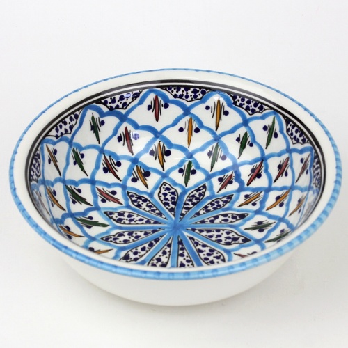 スラマ陶器 手描き円形ボウル D25 ターコイズ