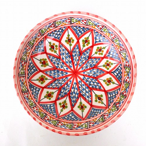 スラマ陶器 手描き浅皿円形 D20 赤