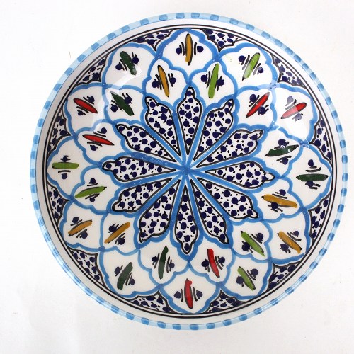 スラマ陶器 手描き浅皿円形 D20 ターコイズ