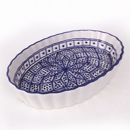 スラマ陶器 手描きグラタン皿 パピヨンブルー